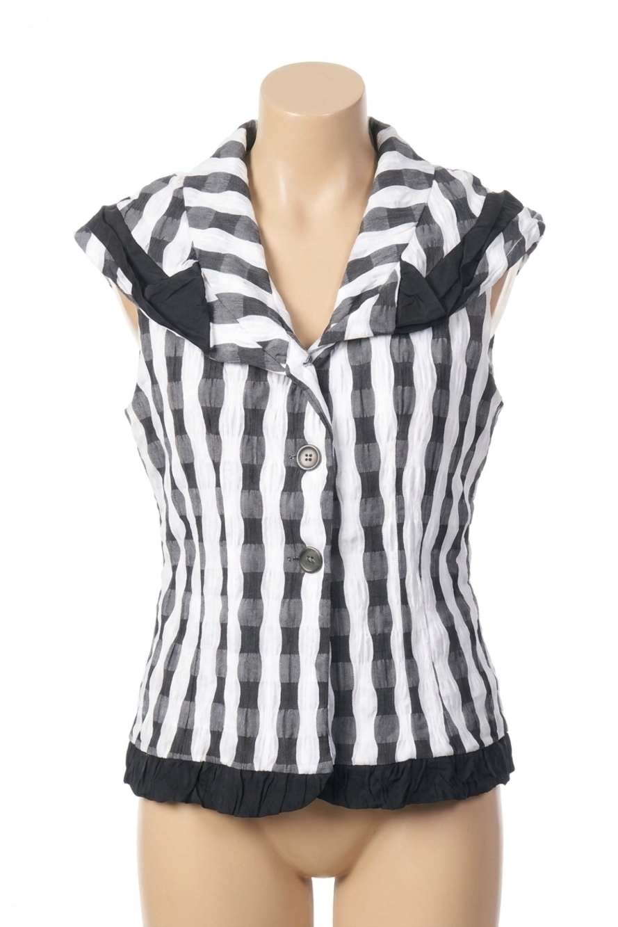 NEW ANGEL checkerboard ruffled vest in black/white